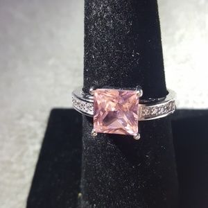 Square Pink & CZ Gemstones Fashion Ring SZ 8 NWOT